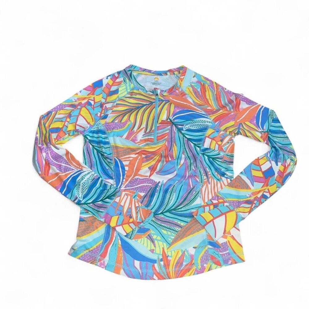 C& C California Women's Multicolored Tropical Rash Guard SZ S